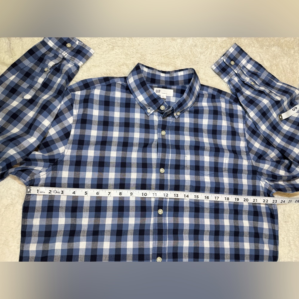 GAP Standard Fit size large blue & white plaid button down shirt - Picture 5 of 6